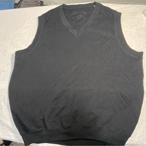 Cutter & Buck Other - Cutter & Buck Men’s Vest 100% Cotton Black V Neck Golf Sweater Vest Solid Black